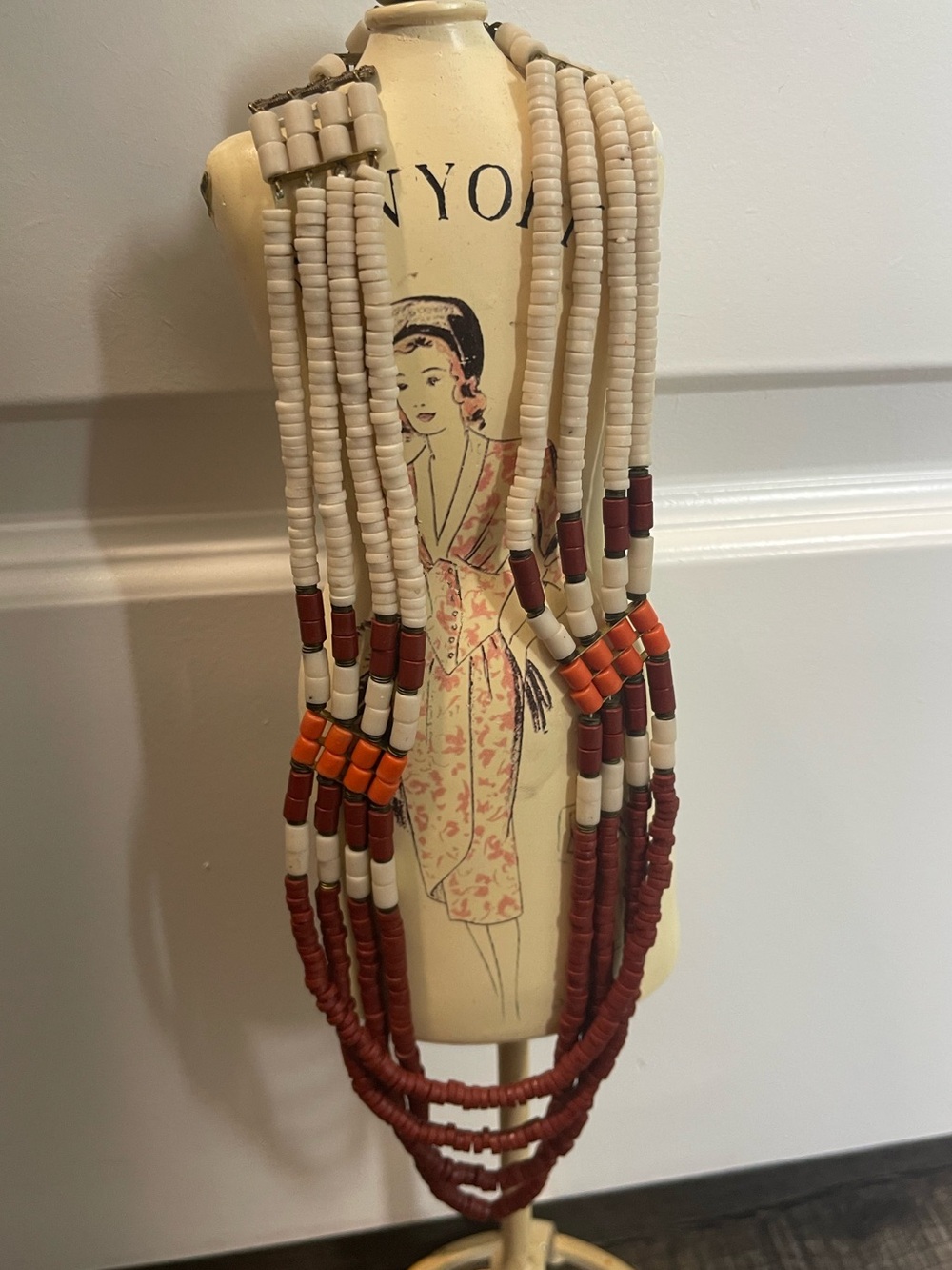 Multistrand Beaded Statement Necklace in Cream and Rust from Jordan real jewelry